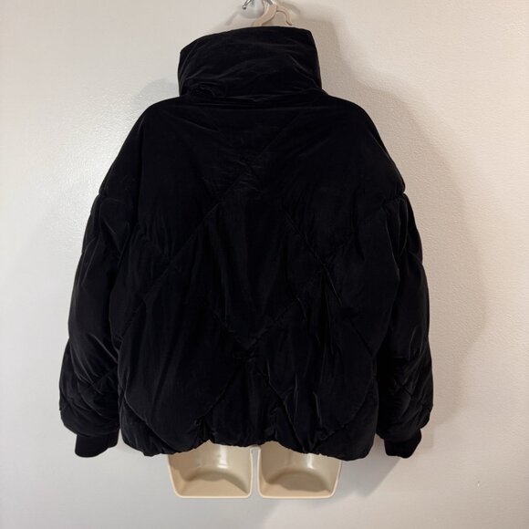 Zara Puffer Coat Jacket Womens M Black Quilted Wax Crop Oversized Winter - Picture 6 of 12